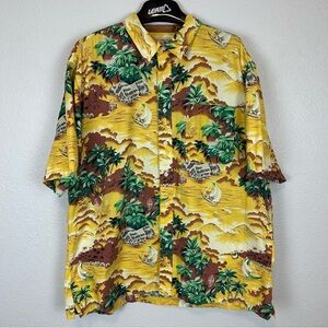 Vintage Wrangler Yellow Hawaiian Casual Button Down Short Sleeve Shirt